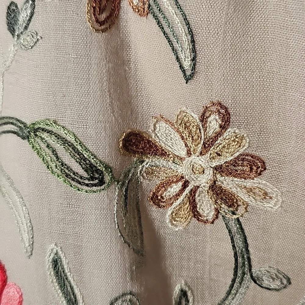 Floral Embroidered Scarf - Pink and Green. Size Is 27 X 74. Good‎ Used Condition